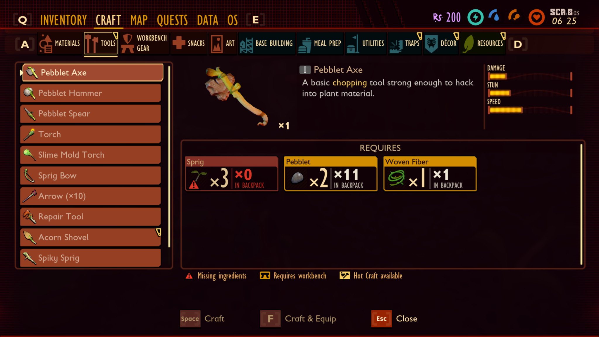 Grounded Crafting Pebblet Axe