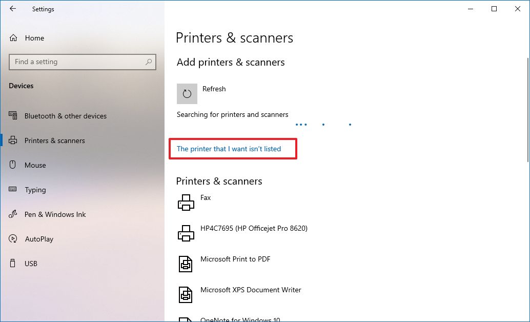Printer not listed on Windows 10