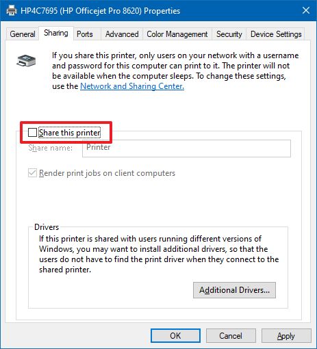 Stop Sharing Printer on Windows 10