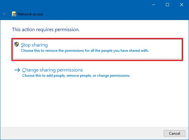 Stop sharing folder on Windows 10