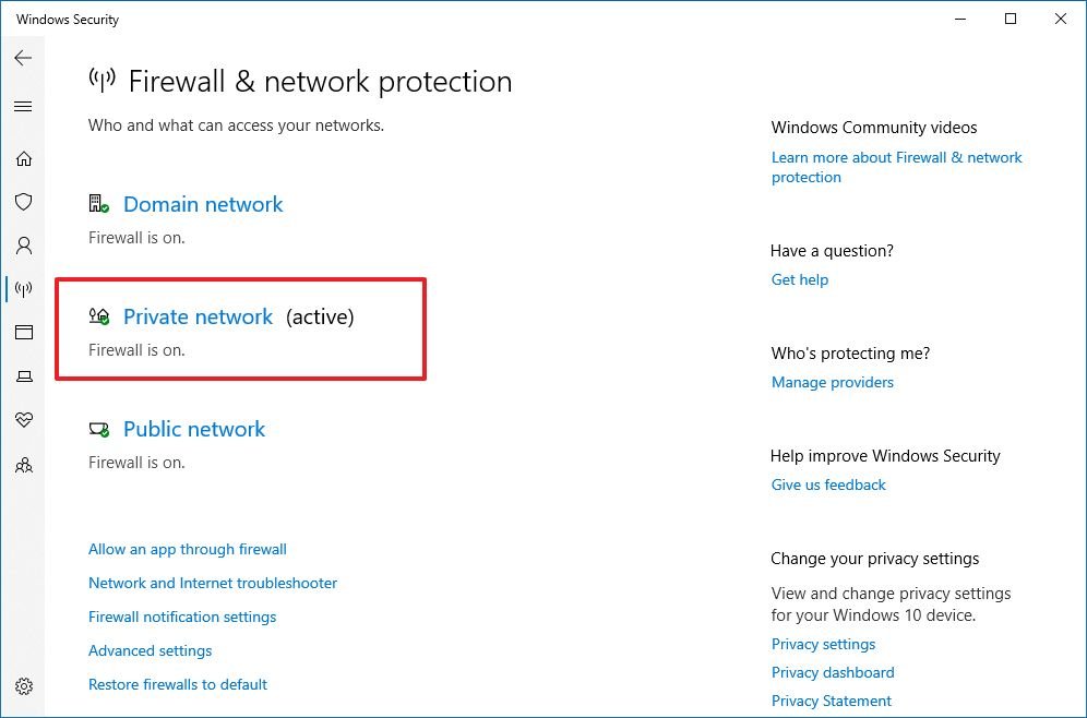 Windows Security Private Network