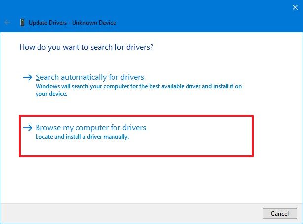 Device Manager browse computer for driver