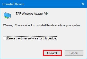 Device Manager uninstall driver button