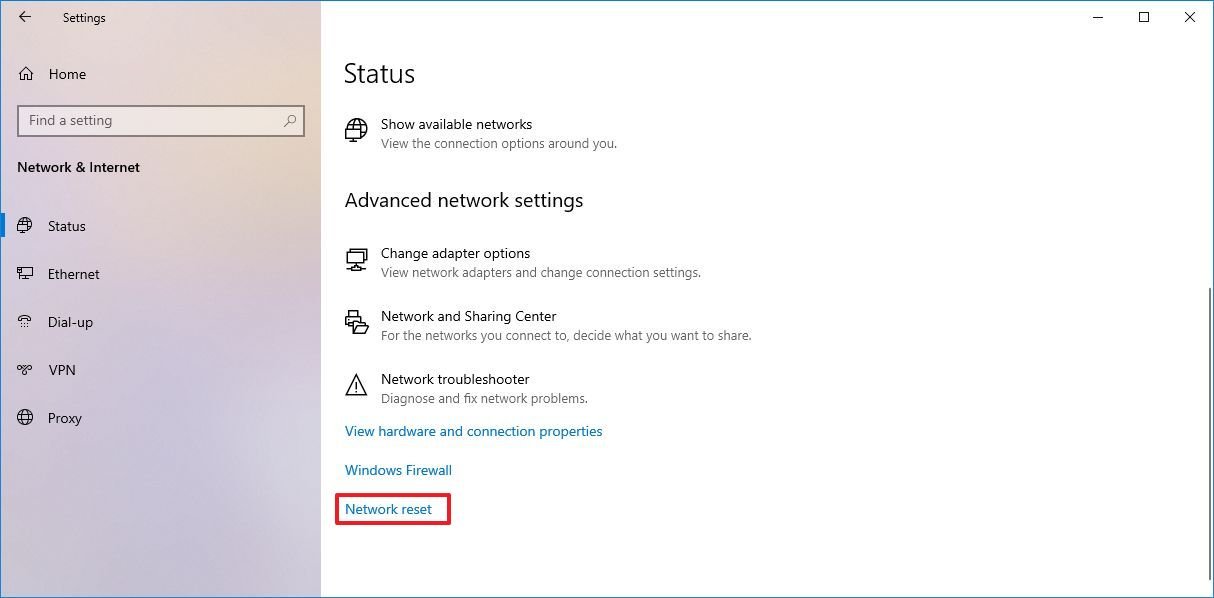 Windows 10 October 2020 Update reset network adapter