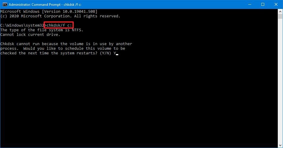 Repair Windows 10 with chkdsk to install version 20H2