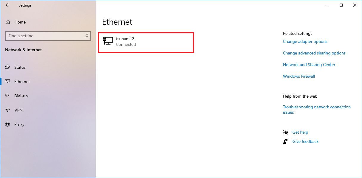 Windows 10 select active network