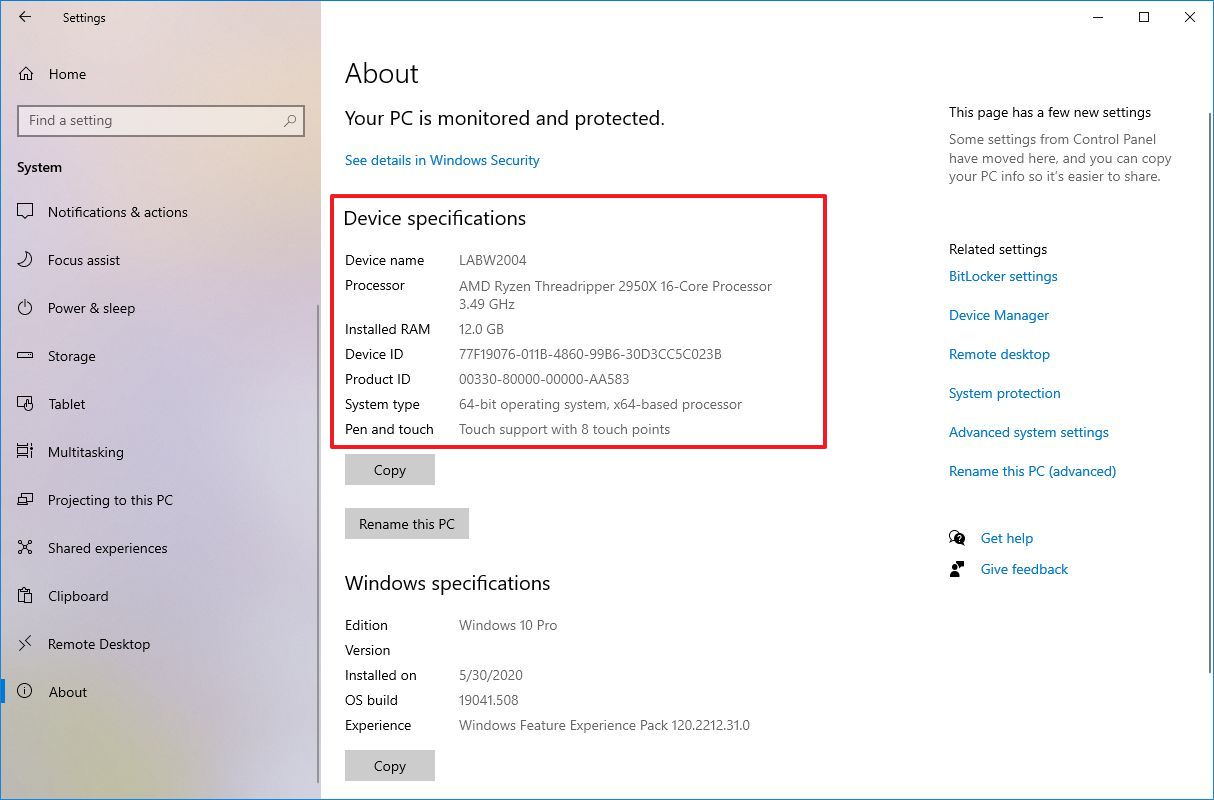 Windows 10 check hardware specifications