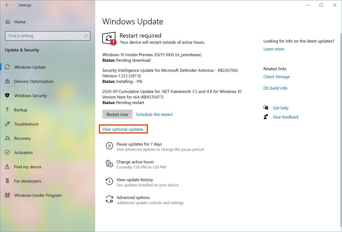 Windows 10 Optional Updates 