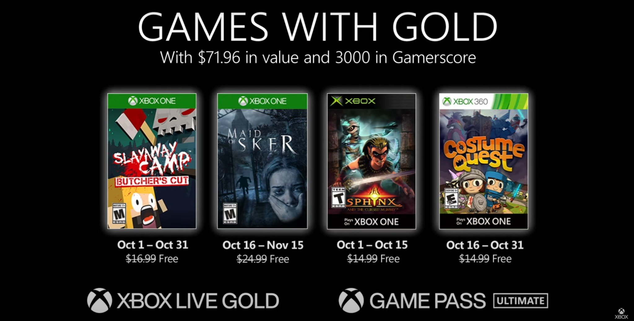 Microsoft Announces Games with Gold for October