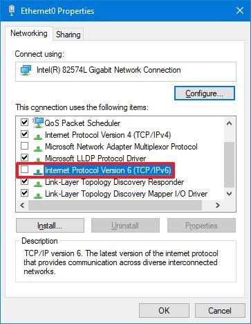 Disable IPv6 on Windows 10