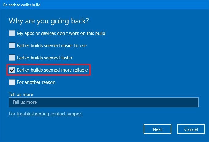 Reasons to rollback on Windows 10