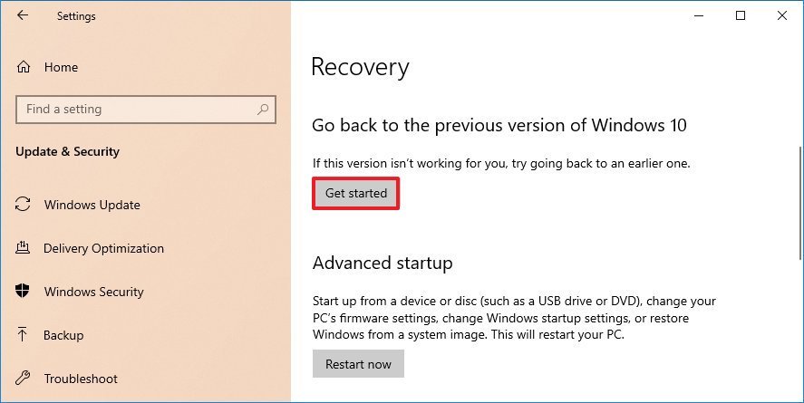 Windows 10 revert to previous version