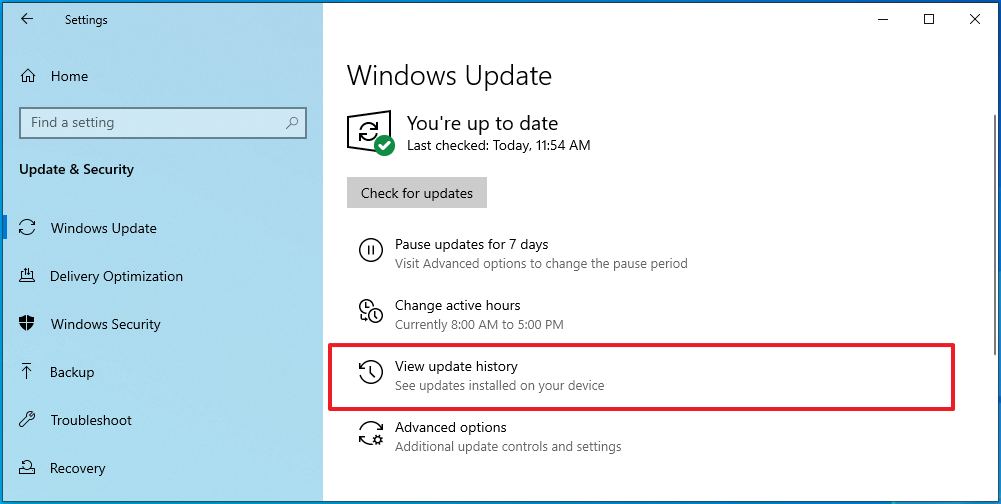 Windows 10 Update History Option