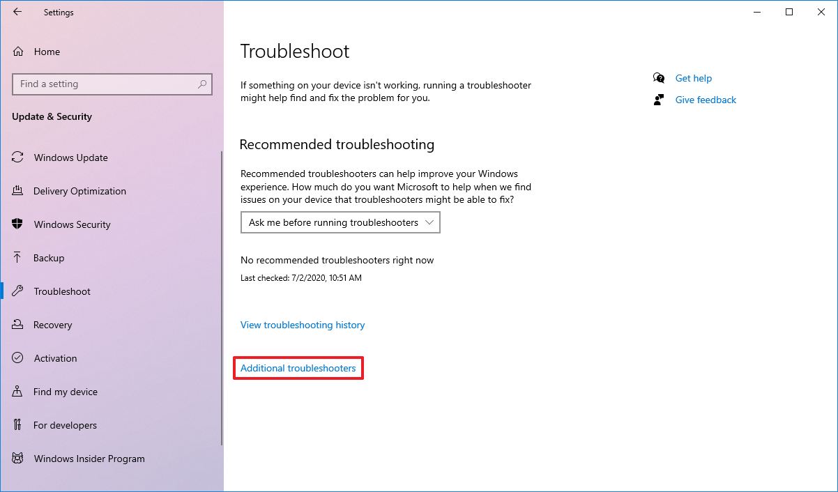 Additional Troubleshooters option