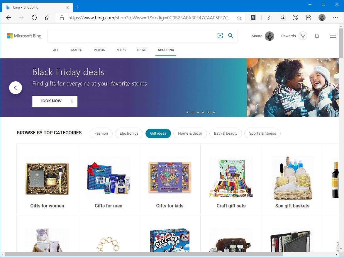 Bing shopping hub with Black Friday deals