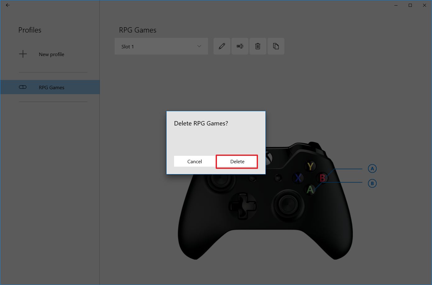Xbox Accessories delete profile