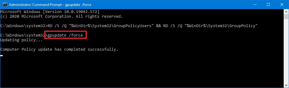 Group Policy force update command