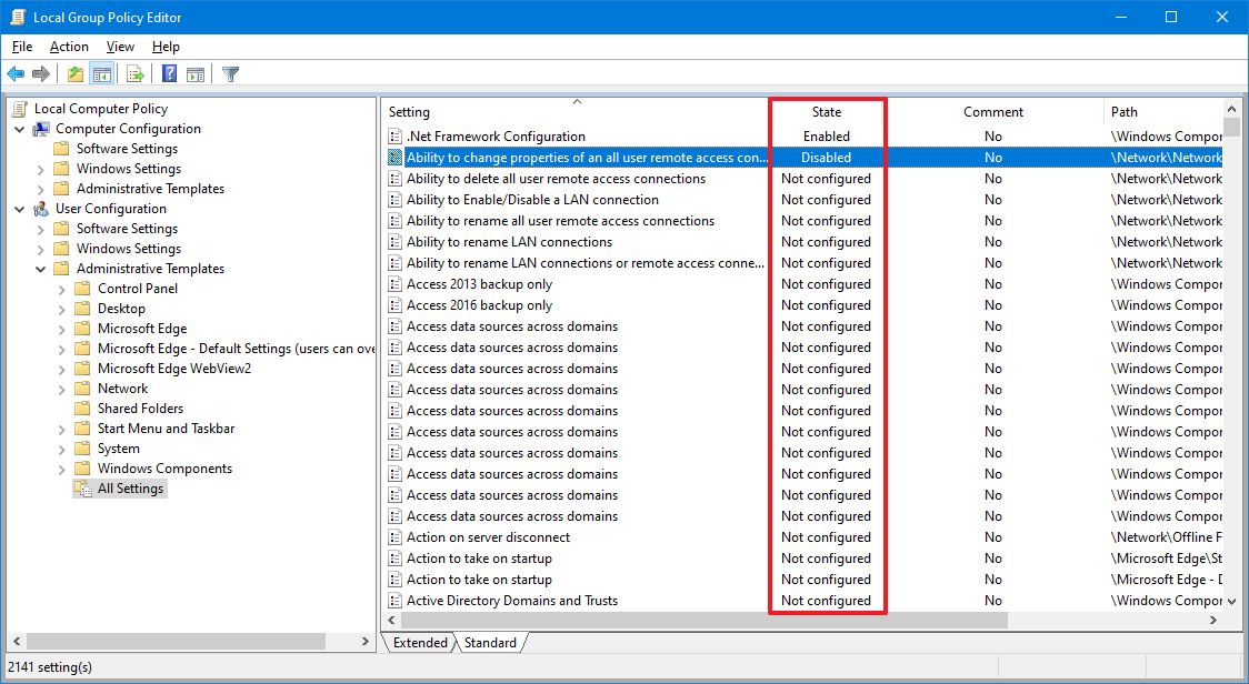 Local Group Policy All Settings for User Configuration