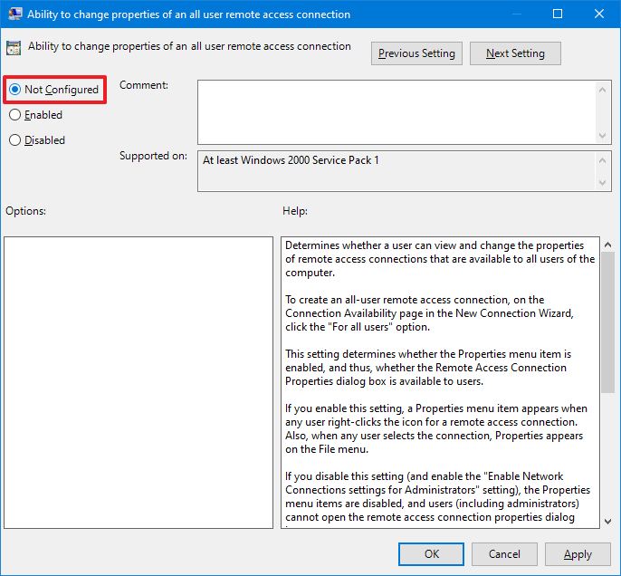 Group Policy object Not configured state