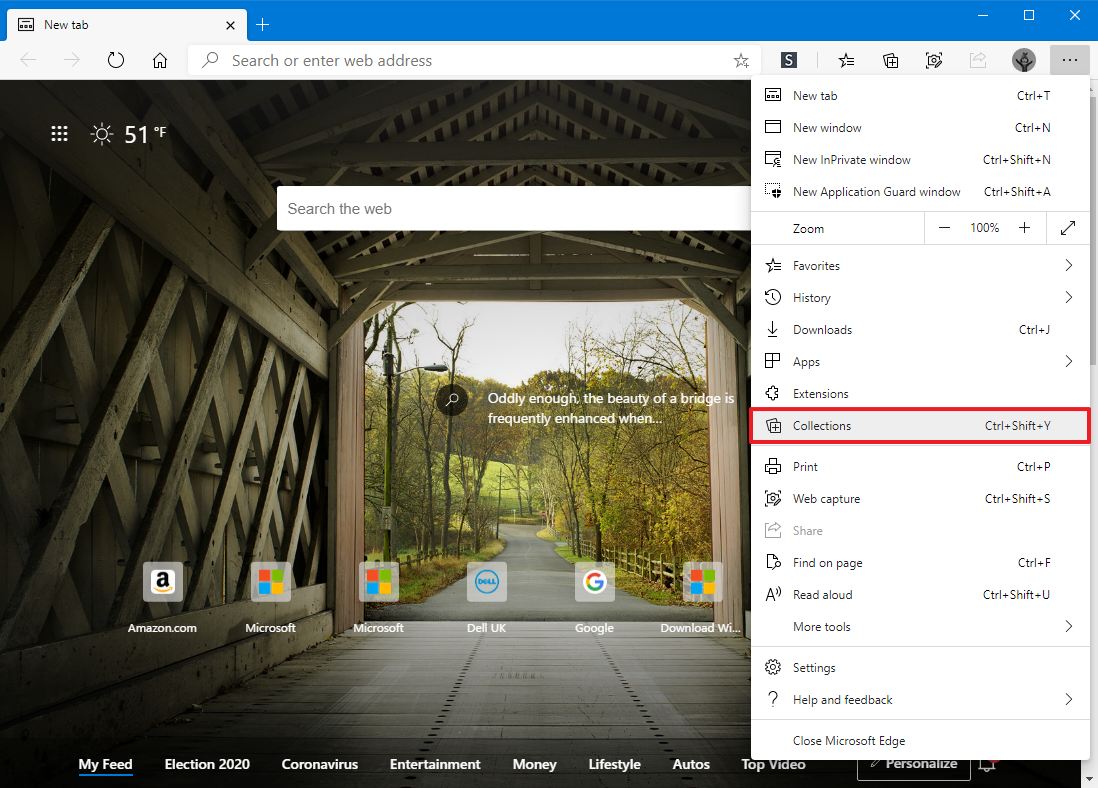 Microsoft Edge open Collections 