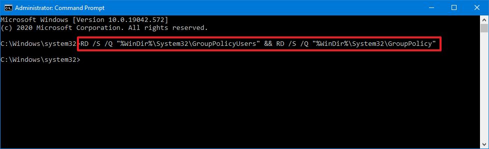 Reset all Group Policy settings with Command Prompt
