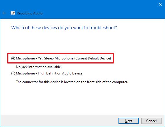 Select microphone to fix on Windows 10