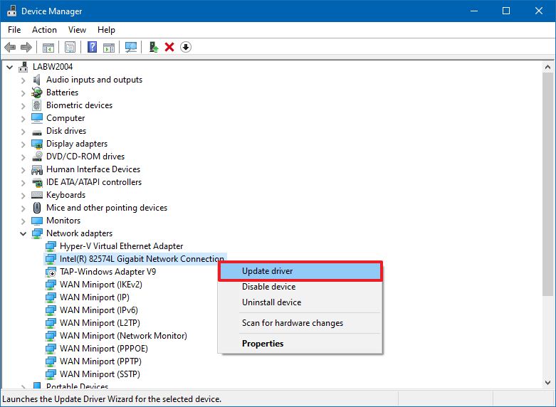 Device Manager update driver option