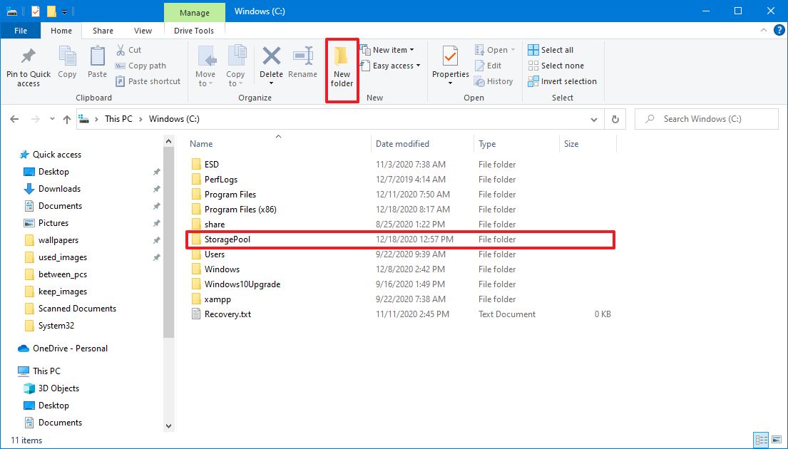 Create folder on Windows 10
