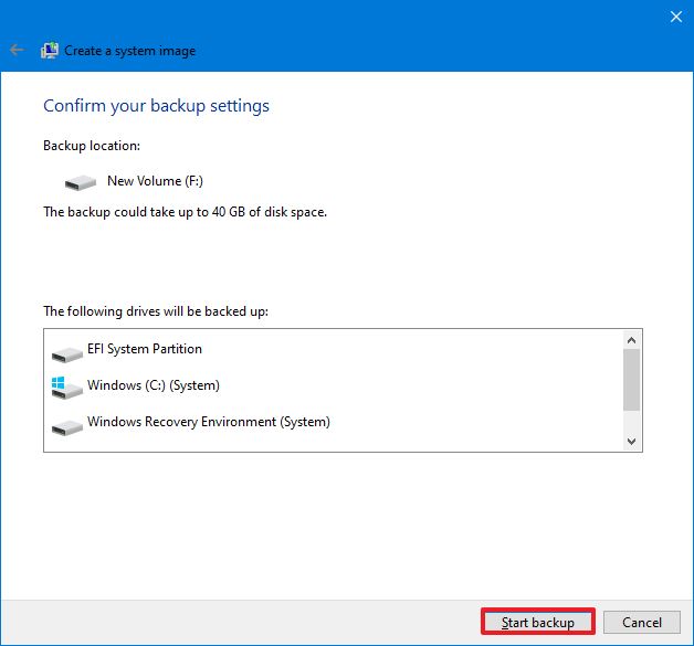 Create a full backup on Windows 10