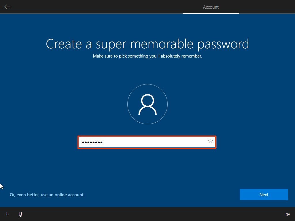 Windows 10 set local account password