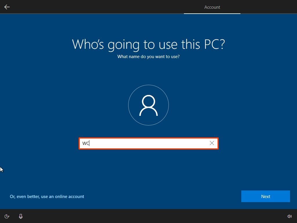 Windows 10 Pro OOBE create local account