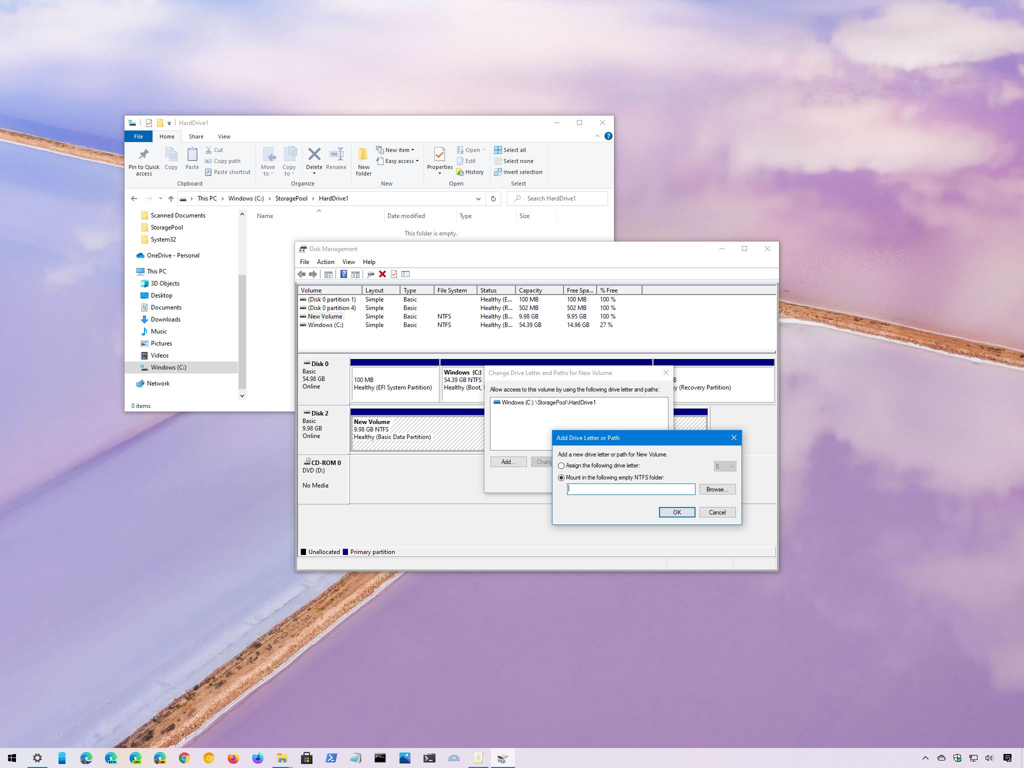 Windows 10 mount drive on empty folder