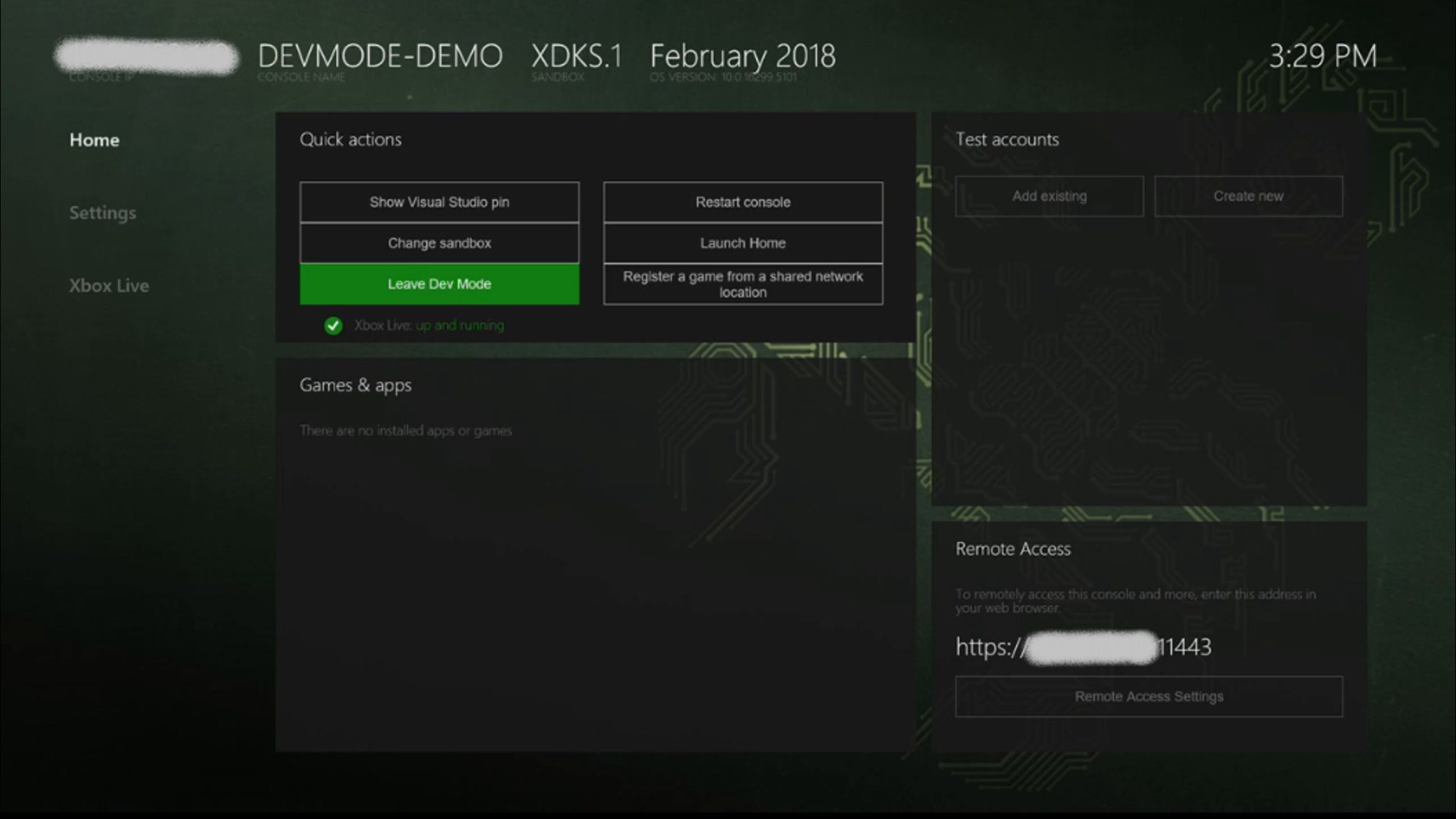 Xbox Dev Mode Homescreen