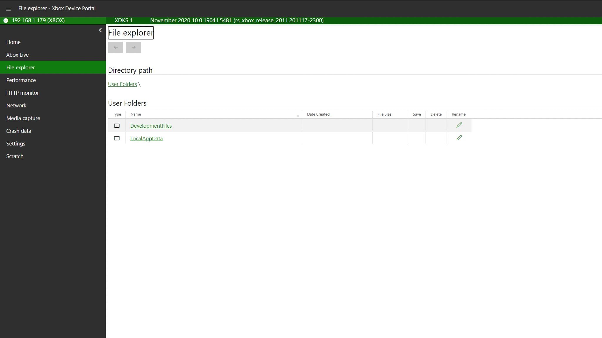 Xbox Device Portal File Explorer