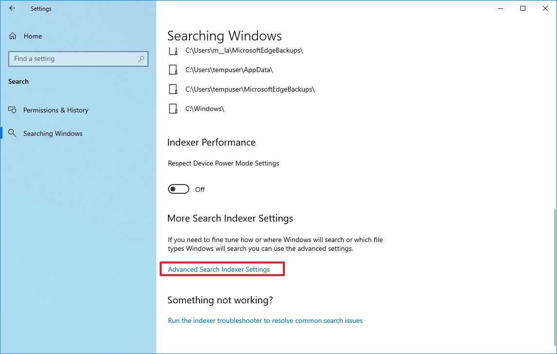Advanced Search Indexer Settings 