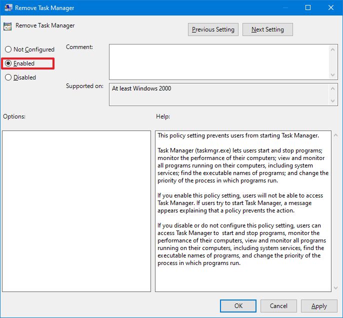 Windows 10 policy to disable Task Manager