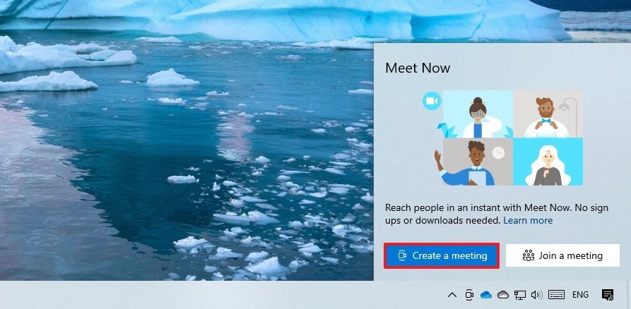 Windows 10 Meet Now create meeting
