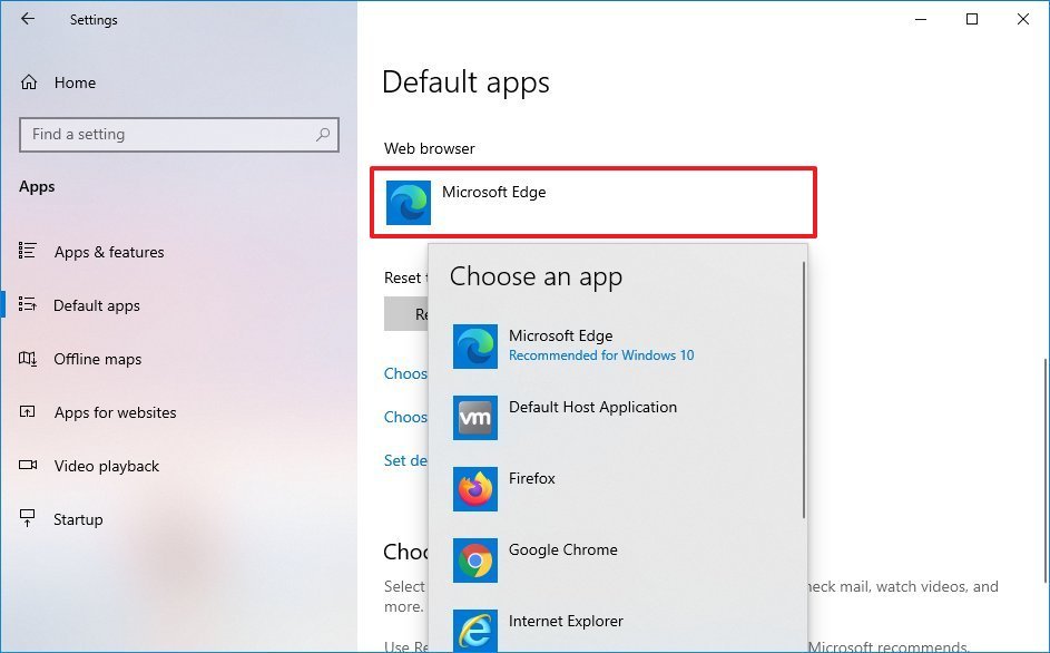 Windows 10 set default browser