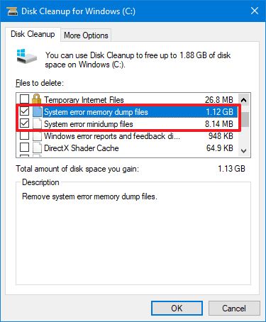  Nettoyage de disque supprimer les fichiers de vidage de mémoire 