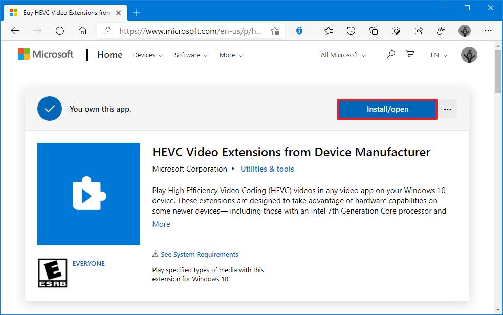Windows 10 HEVC codec download