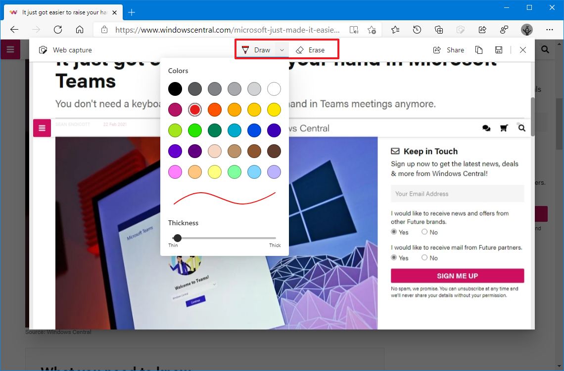 Microsoft Edge screenshot editor
