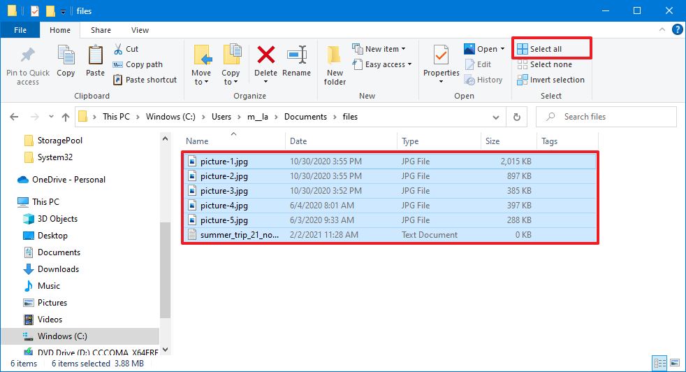 File Explorer select all files