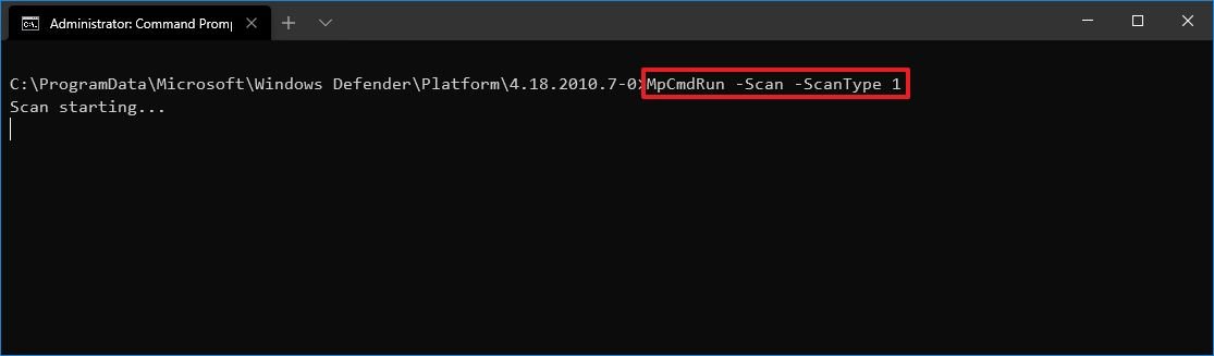 Microsoft Defender quick scan command
