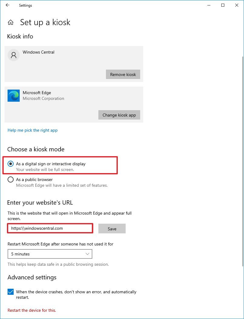 Assigned access settings