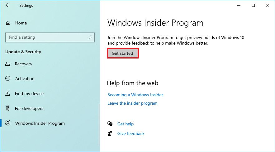 Windows Insider Program Get started