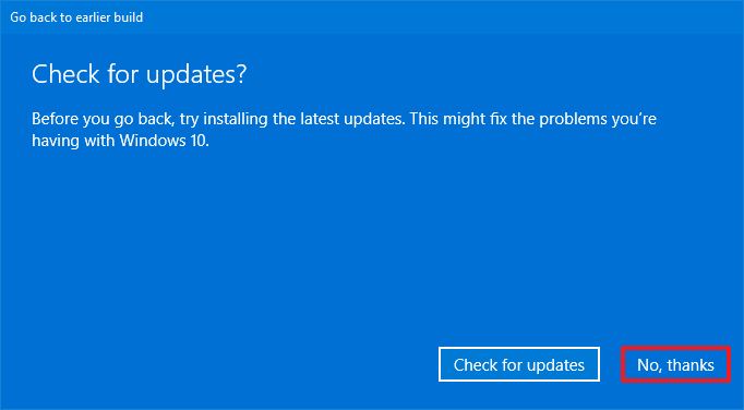 Windows 10 skip update during rollback