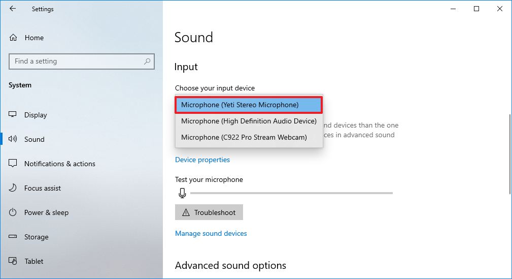 Choose default microphone on Windows 10