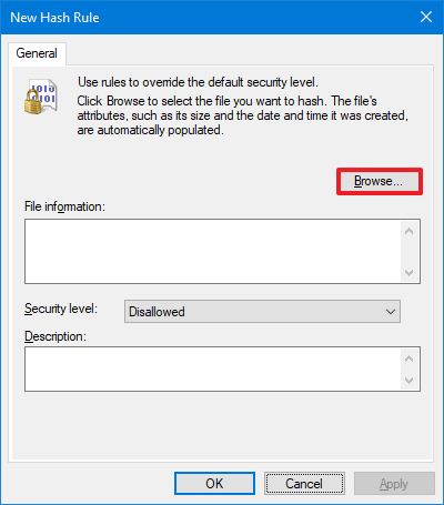 Windows 10 hash disable app access