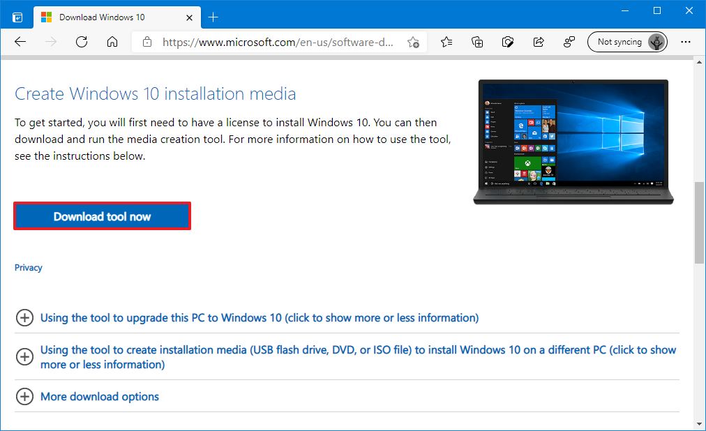 Windows 10 version 21H1 Media Creation Tool