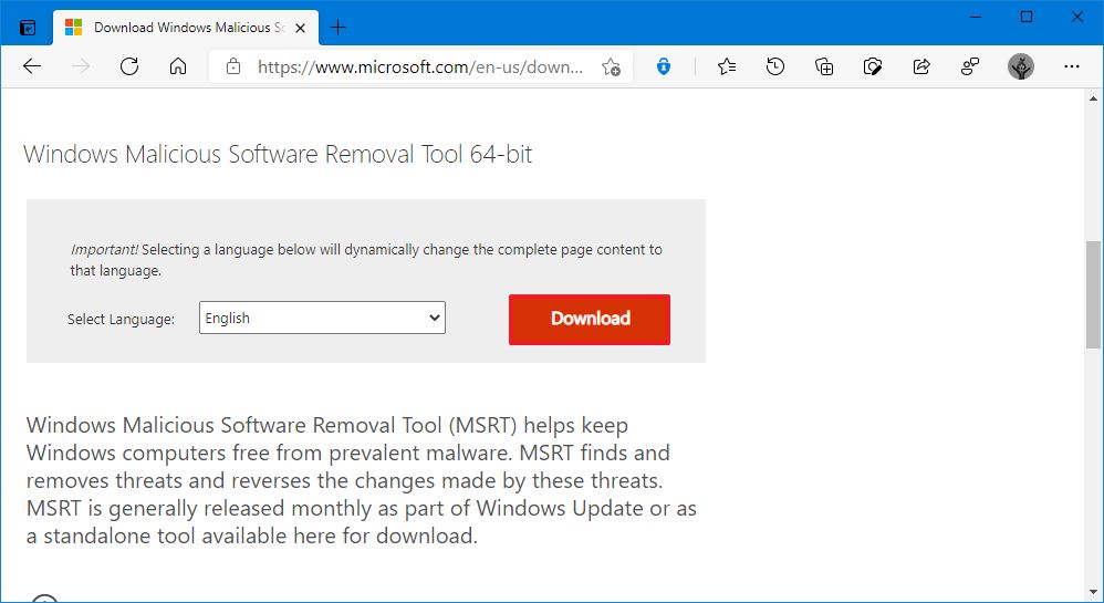 Download the Malicious Software Removal Tool